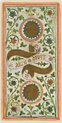 Die Zwei der Münzen, Faksimile einer Tarotkarte aus dem 